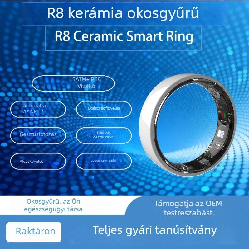 Bluetooth egészségnyomkövető okosgyűrű, pulzusmérés, NFC, fényképkészítés és oldalváltás