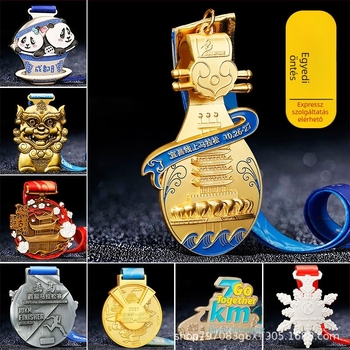 Iskolai sportnapra szánt fém maratoni érem – emléklap, festett zománcú 3D érme, személyre szabható