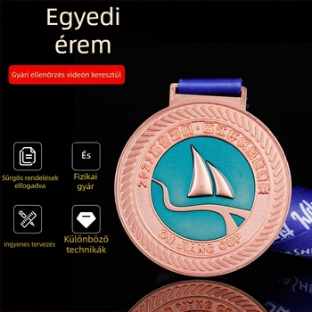 Személyre szabott fém maratoni és túra érem domborított dizájnnal – arany, ezüst és réz