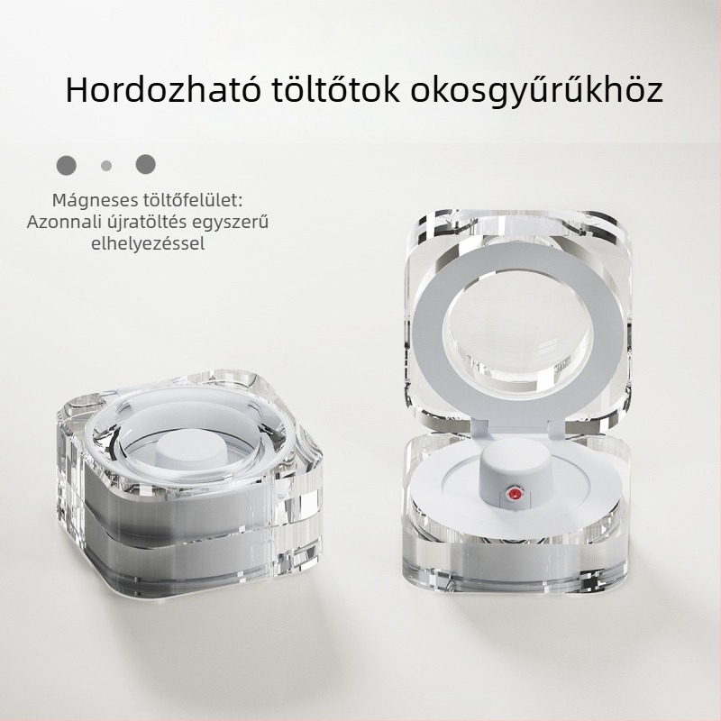 Okos gyűrű kristály töltőtokkal és hordozható mágneses töltő