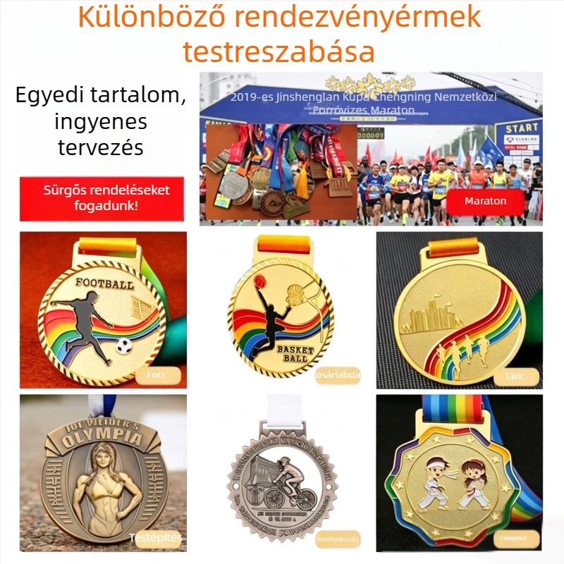 Maratoni eseményekre és futballversenyekre szabott prémium fém érmek
