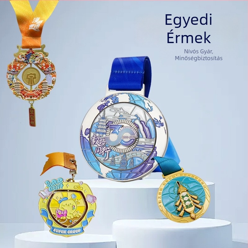UV bevonattal ellátott fém érem maraton rendezvényre — emlékérem iskolai és vállalati sportversenyekhez
