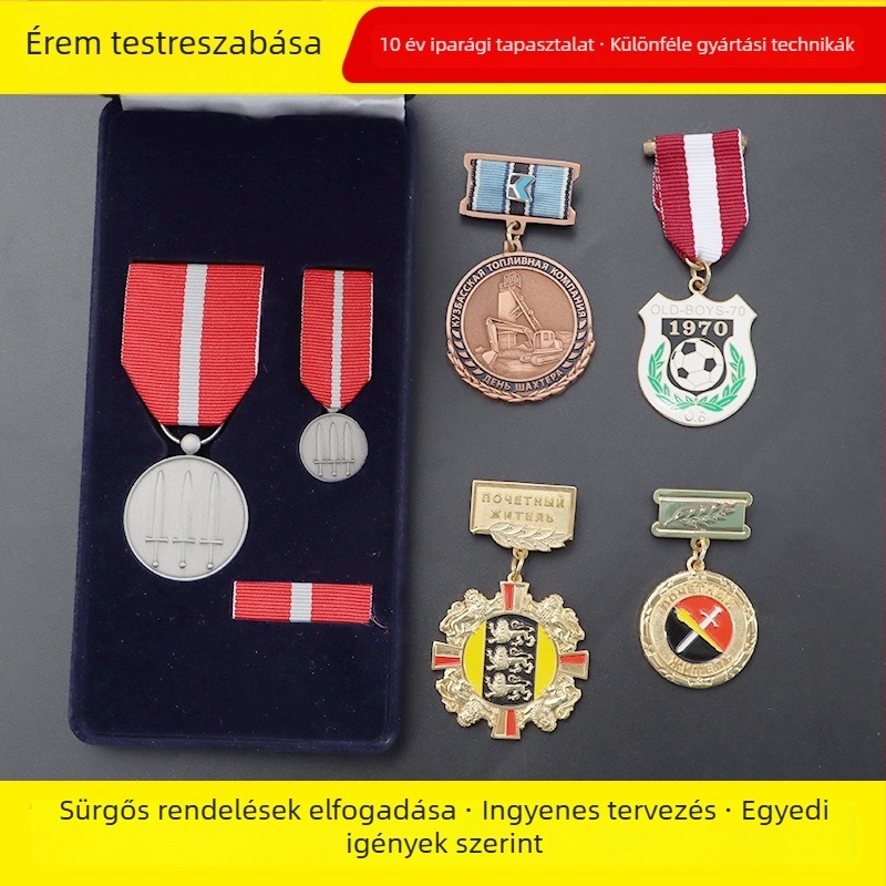 Egyedi aranyozott érem maratonokra, vállalati logóval és emlékdíj