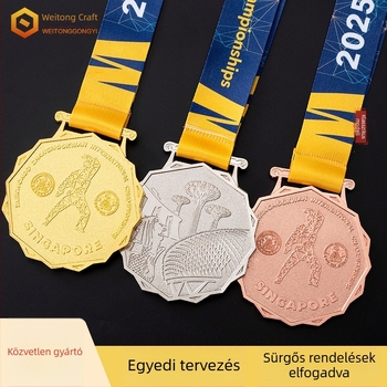 Cinkötvözetből készült maratoni érme, egyedi logóval, sporteseményekre és vállalati rendezvényekre, zománcozott felülettel