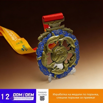 Cinkötvözetből készült hal alakú medál, üreges kivágású fém és zománcozott felülettel, maratonokra, testreszabható nagykereskedelem