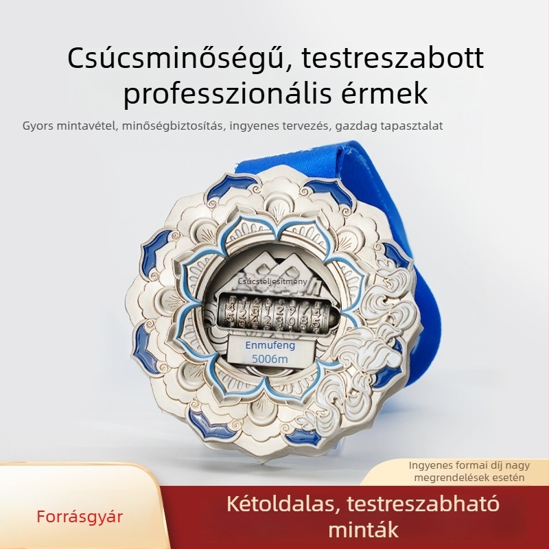 Maratoni forgó lótusz digitális érem, lakkozott fém dizájn, kreatív tervezés vállalati eseményekhez
