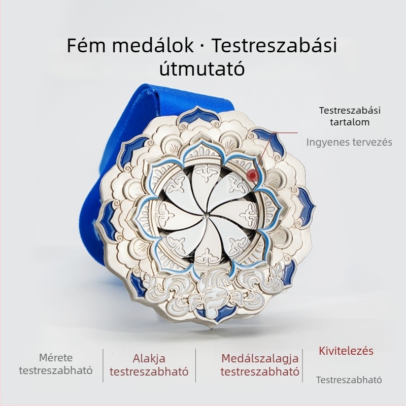 Maratoni forgó lótusz digitális érem, lakkozott fém dizájn, kreatív tervezés vállalati eseményekhez