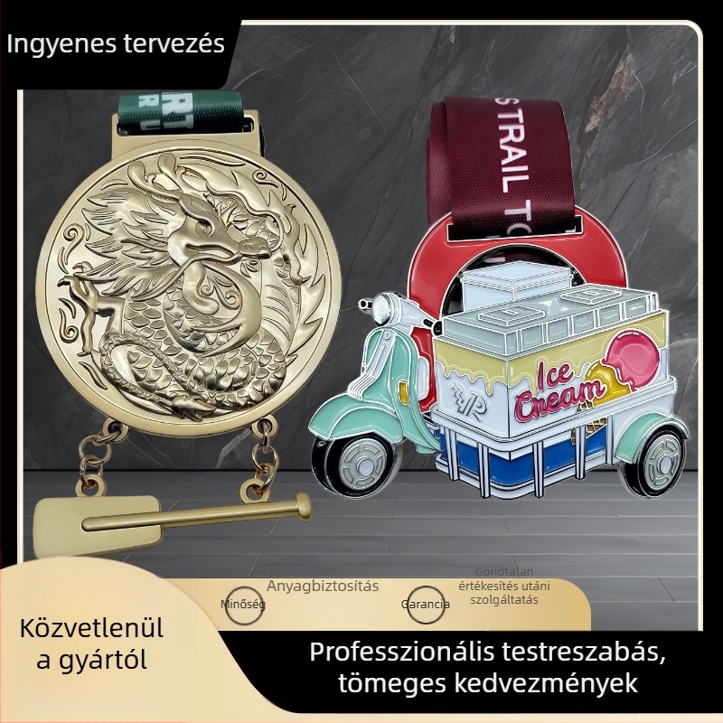 Gyerekeknek készült fémből készült maraton- és sprintesemény érmei, zománcozott kivitelben arany, ezüst és bronz