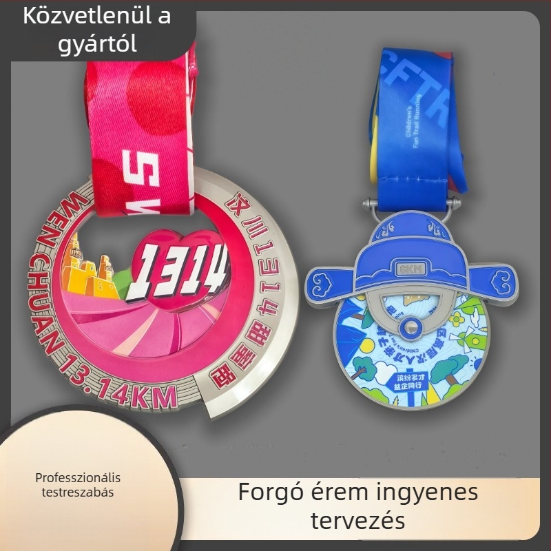 Gyerekeknek készült fémből készült maraton- és sprintesemény érmei, zománcozott kivitelben arany, ezüst és bronz