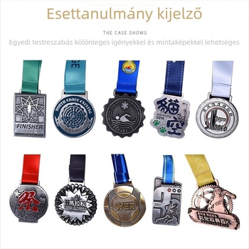 Zinkötvözetből készült maratoni medál, aranyozott, testre szabható