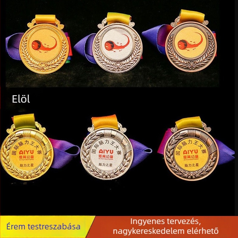 Fém érmet futóversenyre aranyfóliás matricás jelvény, óvodai maratoni díj, testreszabható sportmedál