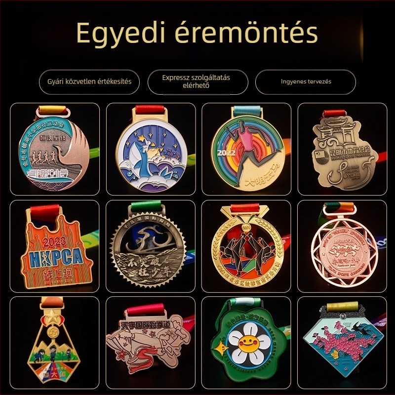 Medálok testreszabása ingyenes tervezéssel sporteseményekhez – arany, ezüst és bronz medalok, fém akasztóval