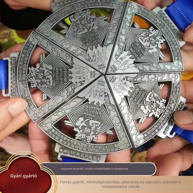 Fém emlékérem maratonhoz, taekwondóhoz és sporteseményekhez – logóval testreszabható – arany, ezüst, réz.