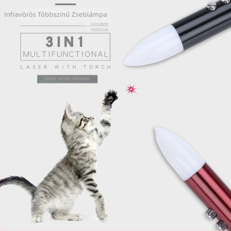 Alumíniumötvözetből készült mini lézeres zseblámpa infravörös lézerrel és LED-del, macska játék célú mutató és kulcstartó