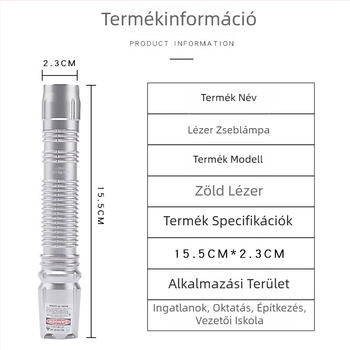 Láserpointer zseblámpával, piros és zöld lézerrel, hosszú hatótávolságú, infravörös mód, alumíniumötvözet test
