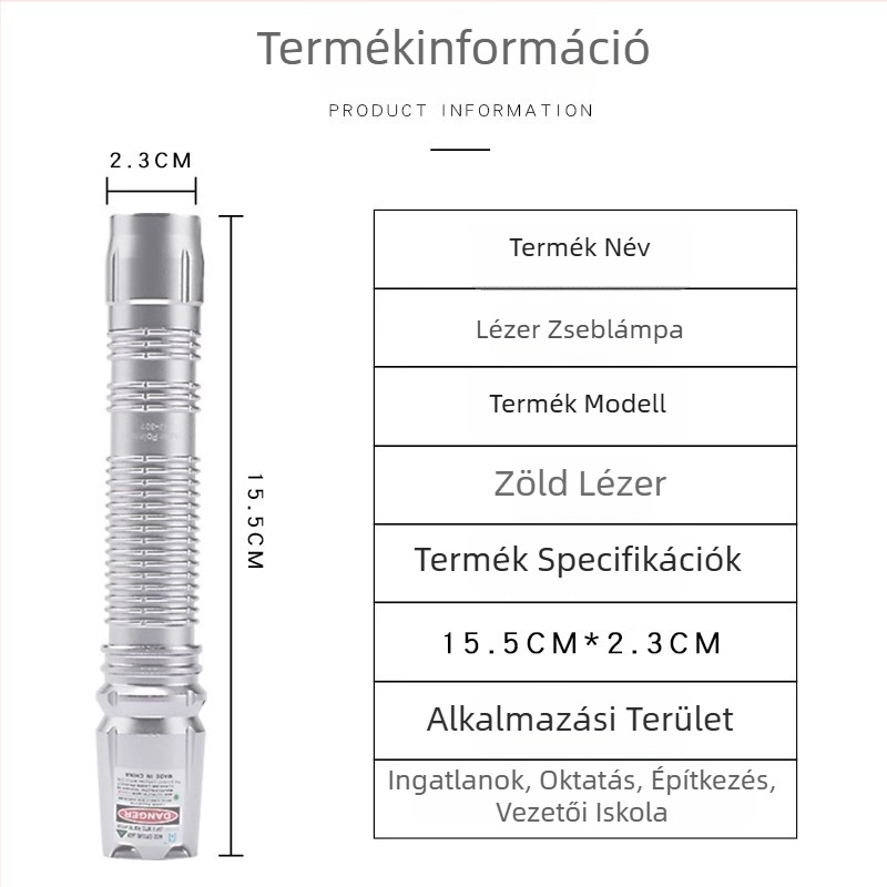 Láserpointer zseblámpával, piros és zöld lézerrel, hosszú hatótávolságú, infravörös mód, alumíniumötvözet test