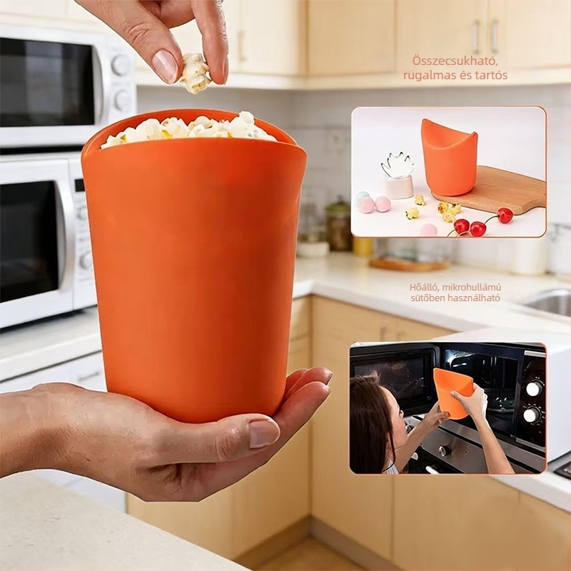 Szilikonból készült popcorn vödör mikróhoz, hőálló snack tartó, irodai tároló és ceruzatartó