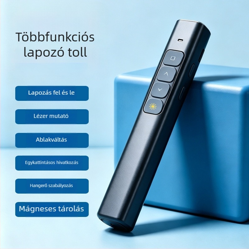 Új, újratölthető többfunkciós mutató lézerrel, PPT- és multimédiás oktatáshoz, 2 az 1-ben oldalfordító toll