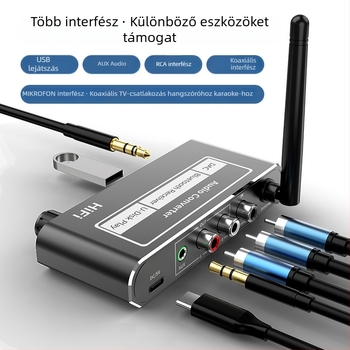 Bluetooth 5.2 vevő, koaxiális bemenetről 3,5 mm AUX kimenetre konvertáló, távirányítóval, USB‑meghajtó támogatással, karaoké mikrofon, modell D200