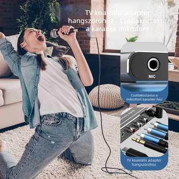 Bluetooth 5.2 vevő, koaxiális bemenetről 3,5 mm AUX kimenetre konvertáló, távirányítóval, USB‑meghajtó támogatással, karaoké mikrofon, modell D200
