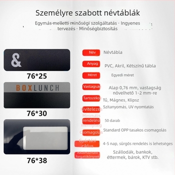 Epoxigyanta bevonatú, vízálló kitűző, rögzítés tűvel vagy mágnessel, műanyag hátlap, akril névtábla, személyre szabható, cserélhető munkaazonosító