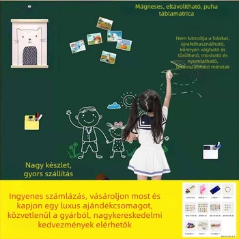 Mágneses falitábla – leválasztható felülettel, iroda, oktatás és képzéshez; gyerekek rajzai (fekete/szürke/zöld)