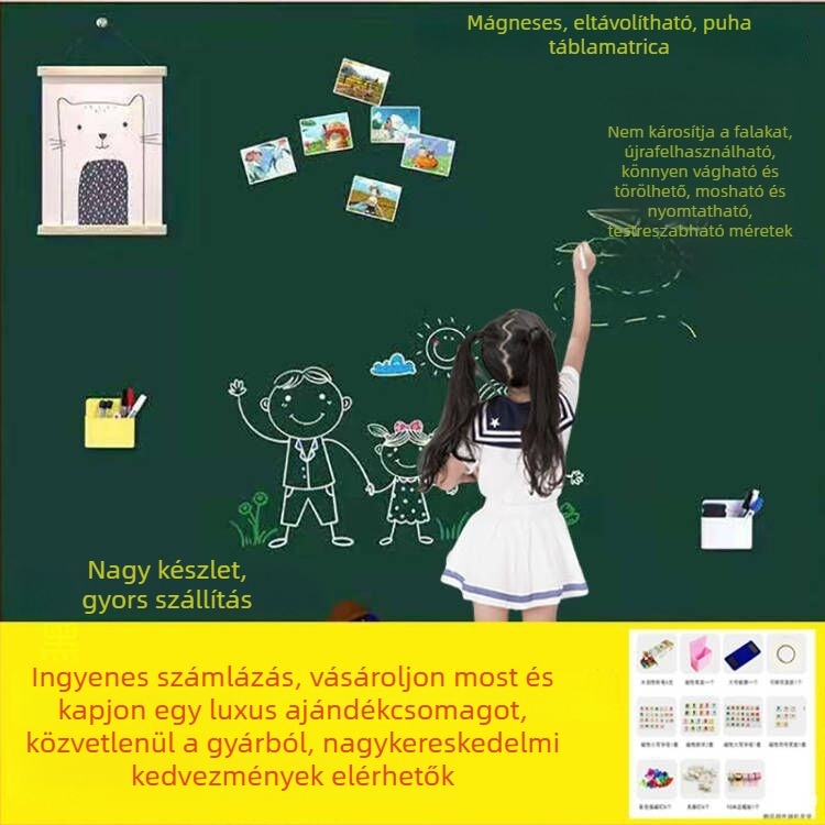 Mágneses falitábla – leválasztható felülettel, iroda, oktatás és képzéshez; gyerekek rajzai (fekete/szürke/zöld)