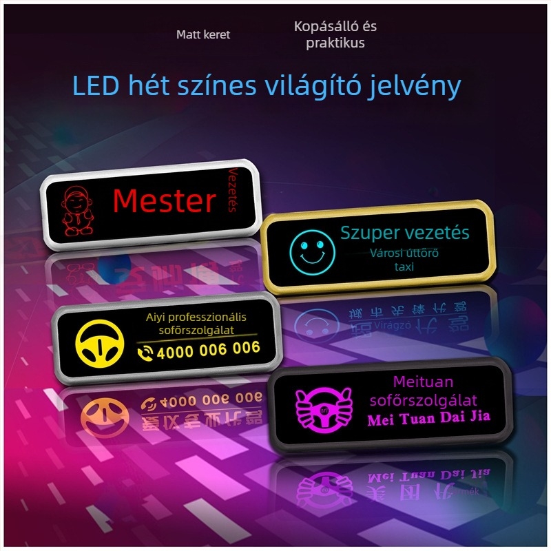 LED világítós sofőr azonosító jelvény, testreszabható műanyag jelvény, tű vagy pillangózáras rögzítés