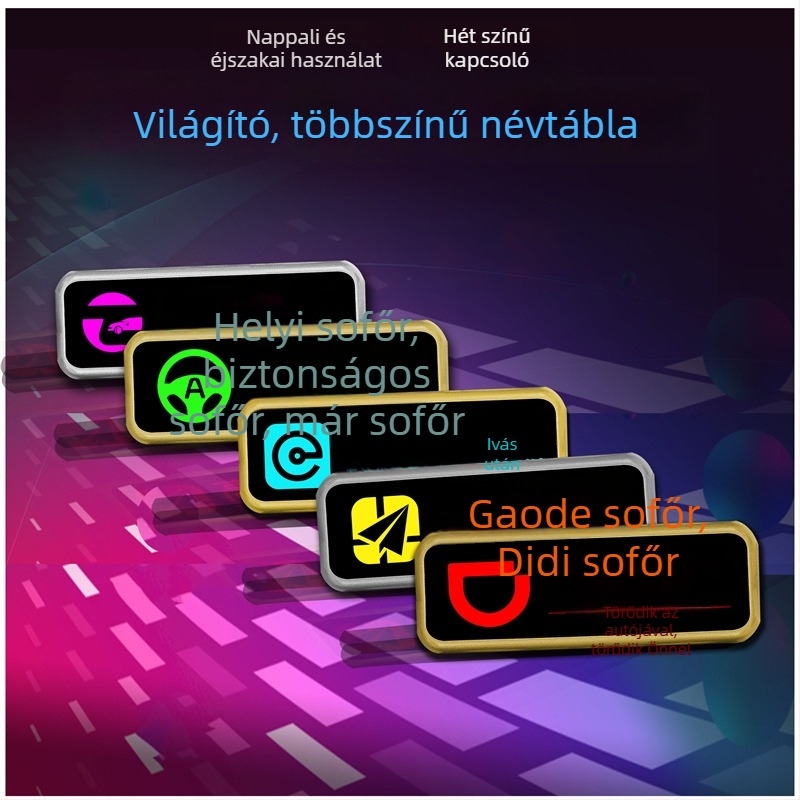 LED világítós sofőr azonosító jelvény, testreszabható műanyag jelvény, tű vagy pillangózáras rögzítés