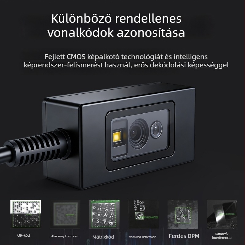 Ipari szintű vonalkód- és QR-kód olvasó beépített fix modullal DPM-szkennerhez