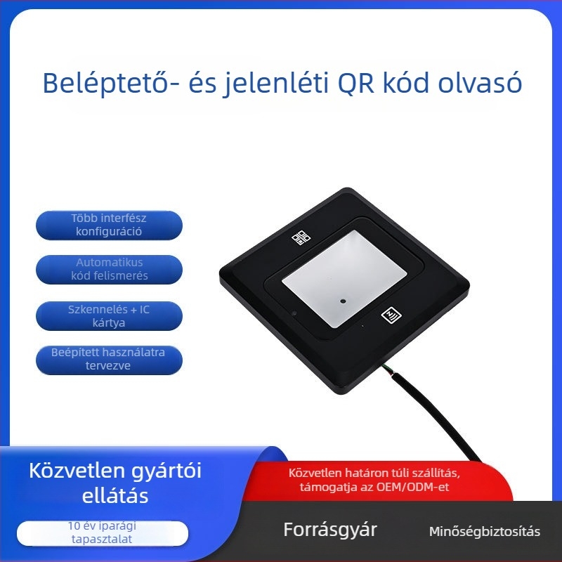 1D/2D QR-kód olvasó NFC-kártya leolvasóval, 86 mm-es doboz, széles feszültségtartomány, WG interfész, hozzáférés-ellenőrző QR-olvasó