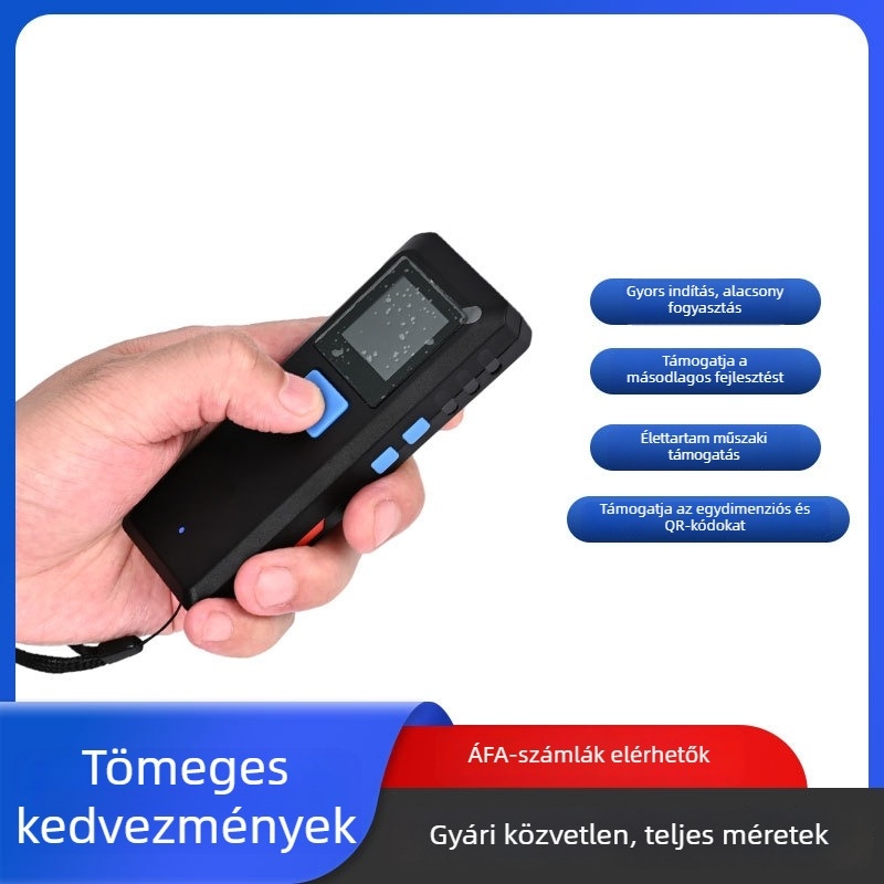 Junyuan Chuangyi 1D/2D QR-kódos vezeték nélküli vonalkódolvasó 2.4G Bluetooth és kijelzővel – hordozható kézi skanner