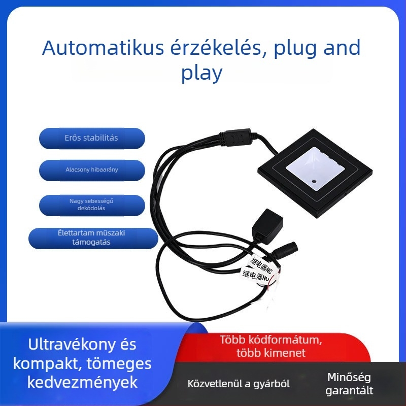 Hozzáférés-ellenőrző 1D/2D kódolvasó modul NFC-kártyaolvasóval, TCP/IP kommunikációval, QR-kód modul, 86x86x32 mm ház