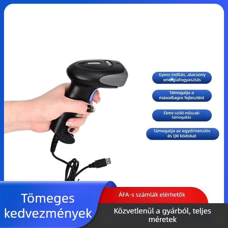 USB-kábeles vonalkódolvasó 1D/2D QR kódokra, kézi, logisztikához és kiskereskedelemhez