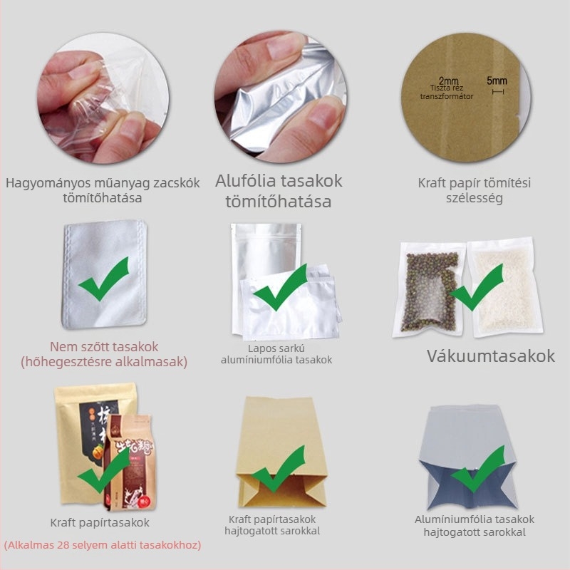 Modell 300: Kézi nyomású záró gép filmhez és zacskókhoz – kompakt, kis méretű kereskedelmi használatra