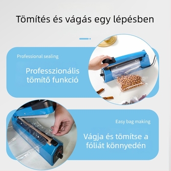 Kézi műanyag tasakzáró gép, 2 mm-es zárási szélességgel, otthoni használatra; alkalmas mooncake és teafilteres tasakok csomagolására.