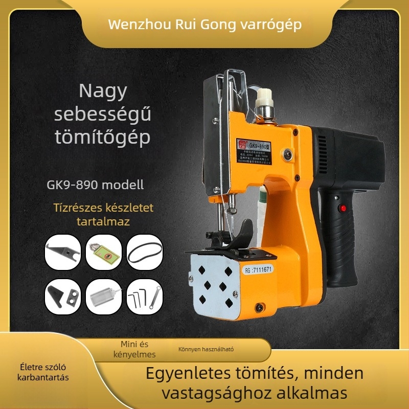Rui Gong 890 Elektromos zacskózáró gép – kézi működtetésű, nagy sebességű tömítőgép szövött zacskókhoz, zárási szélesség 7–10 mm