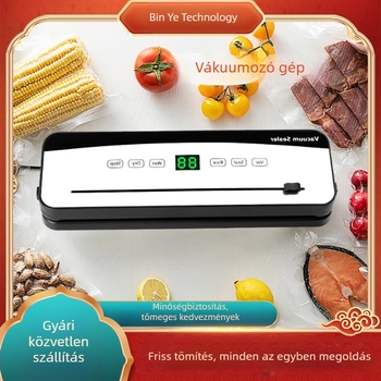 Fehér vákuumcsomagoló gép élelmiszerekhez, D-típus, digitális kijelzővel, teljesen automata, háztartási használatra