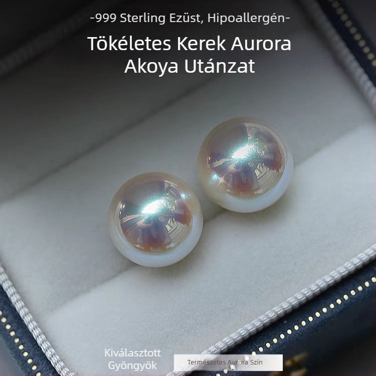 Kun Ling fülbevalók hamis Akoya gyöngyökkel, 999 ezüst, aurora ihletésű geometriai dizájn
