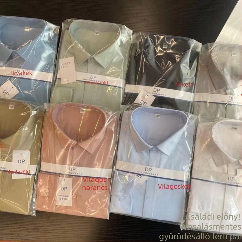 Férfi gyűrődésmentes hosszú ujjú ing, egyszínű, álló gallérral, üzleti-casual stílusú, S0221N