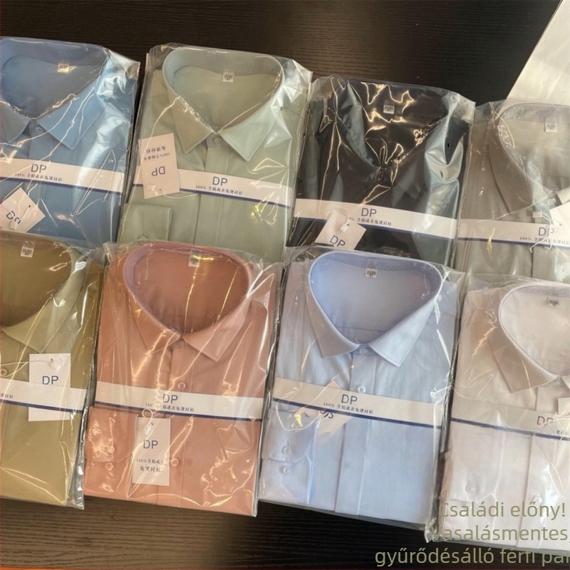 Férfi gyűrődésmentes hosszú ujjú ing, egyszínű, álló gallérral, üzleti-casual stílusú, S0221N