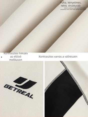 Férfiaknak szóló színblokkolt kerek nyakú pulóver, texturált hímzéssel és látható varrásokkal, oversized sportos sziluettel