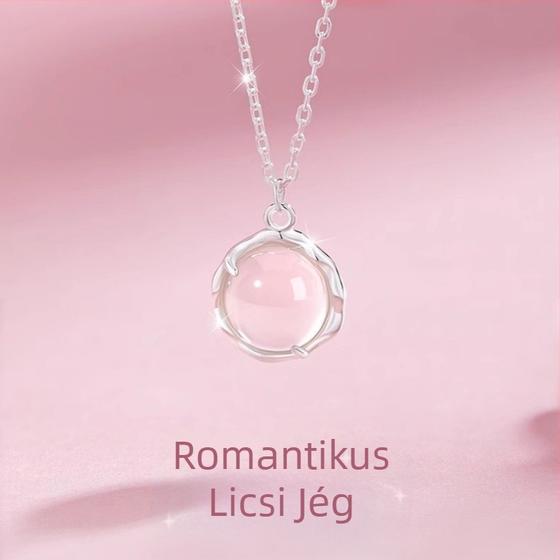 Lychee Ice női nyaklánc — réz geometrikus medál kalcedon kövessel, klavikula lánccal, 41–50 cm