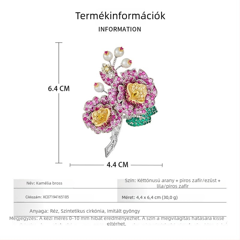 Divatos és elegáns camellia dísz, luxus háromdimenziós virág dekoráció ruhákhoz