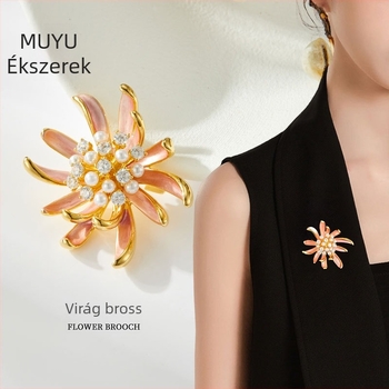Rózsaszín olajcsepp virág brooch nőknek, elegáns divatos kiegészítő