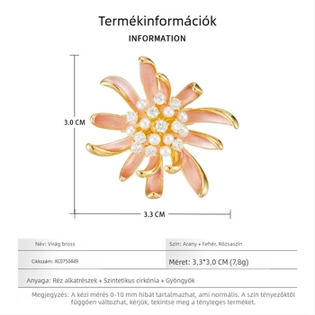 Rózsaszín olajcsepp virág brooch nőknek, elegáns divatos kiegészítő