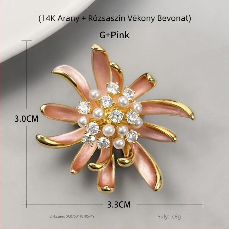 Rózsaszín olajcsepp virág brooch nőknek, elegáns divatos kiegészítő
