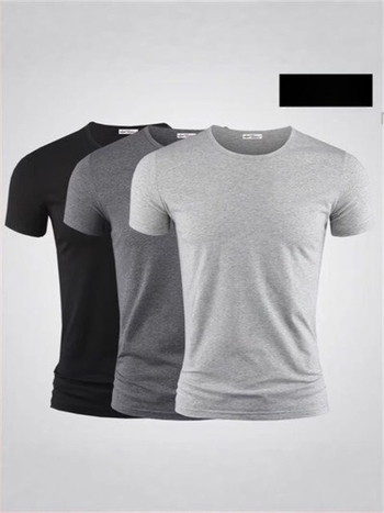 Férfi ice silk rövid ujjú póló, nyár, kerek nyak, csíkos mintás, V-nyak részlettel