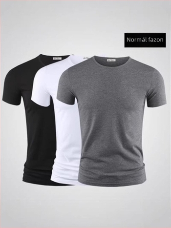 Férfi ice silk rövid ujjú póló, nyár, kerek nyak, csíkos mintás, V-nyak részlettel