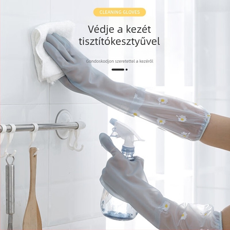 Fleece-béléssel ellátott hosszú mosogatókesztyűk konyhai és háztartási tisztálkodáshoz, kopásálló és vízálló, 48 cm hosszú